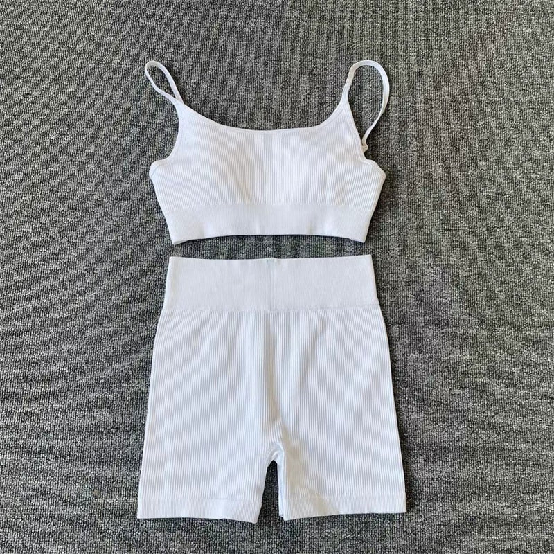 Two Piece Yoga Set Shorts Pant Fitness Seamless Tracksuit Wear Long Sleeve Sports Bra Suits Training Womens Outfits Gym Clothes The Clothing Company Sydney