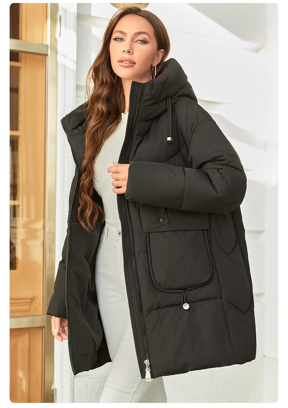 Hooded Parkas Women's Plus Size Casual Hooded Pocket Women Down Jacket Coat Outwear - The Clothing Company Sydney