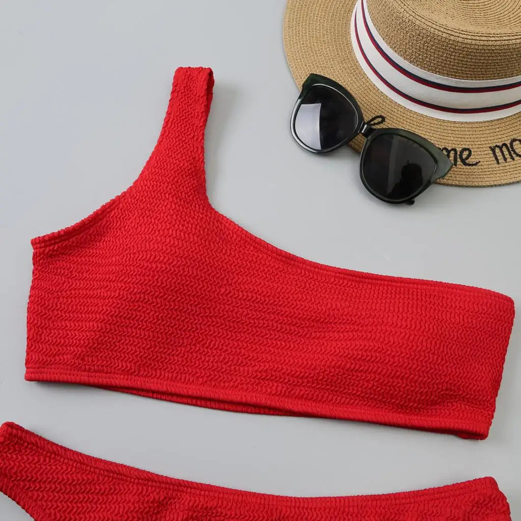 One Shoulder Bikini Women Swimwear Swimsuit Solid Beachwear Bathers Bathing Suit The Clothing Company Sydney