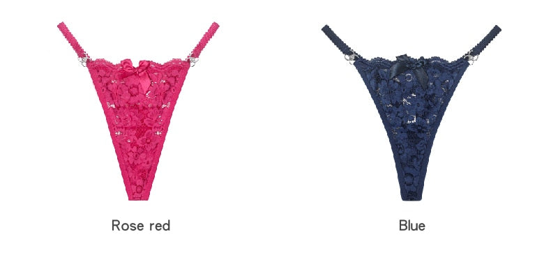 3 Piece Set Women's Lace Panties Perspective Underwear Low Waist Thin Strap Rhinestone Thong G-string Breathable Soft Lingerie The Clothing Company Sydney