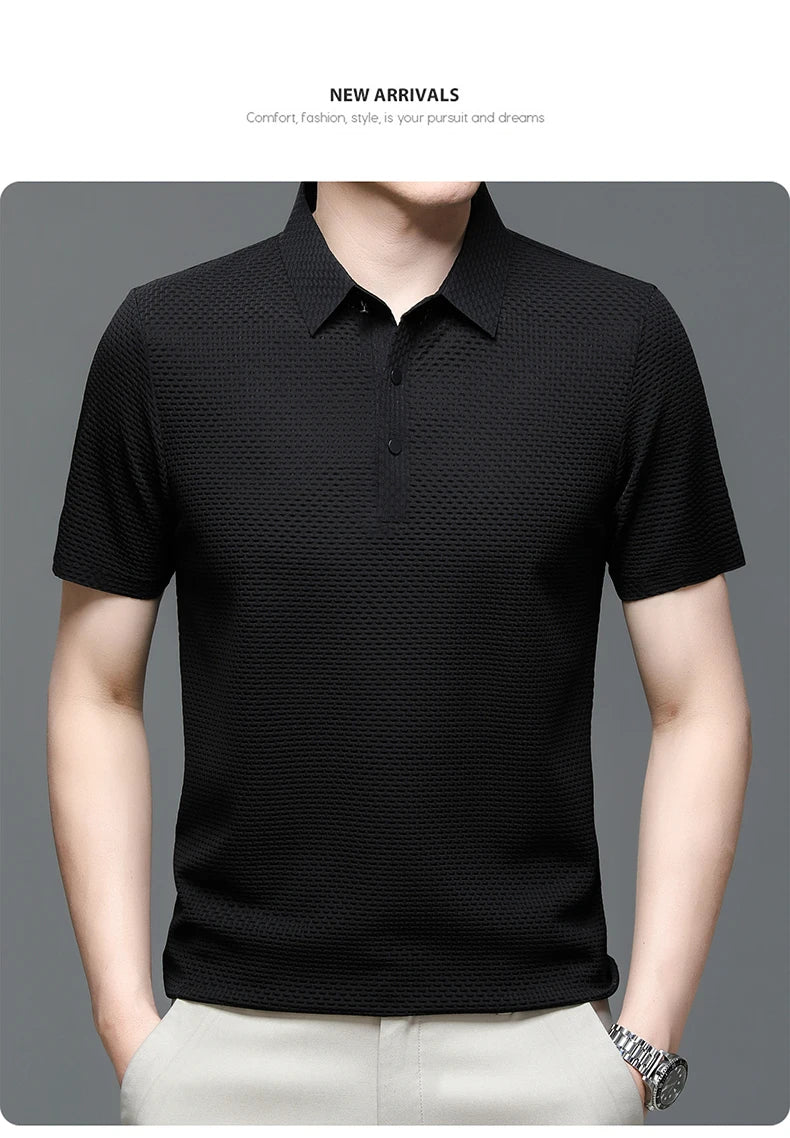 Summer Men's Lop-up Hollow Short-sleeved Polo Shirt Ice Silk Breathable Business Fashion T-Shirt Male Top The Clothing Company Sydney