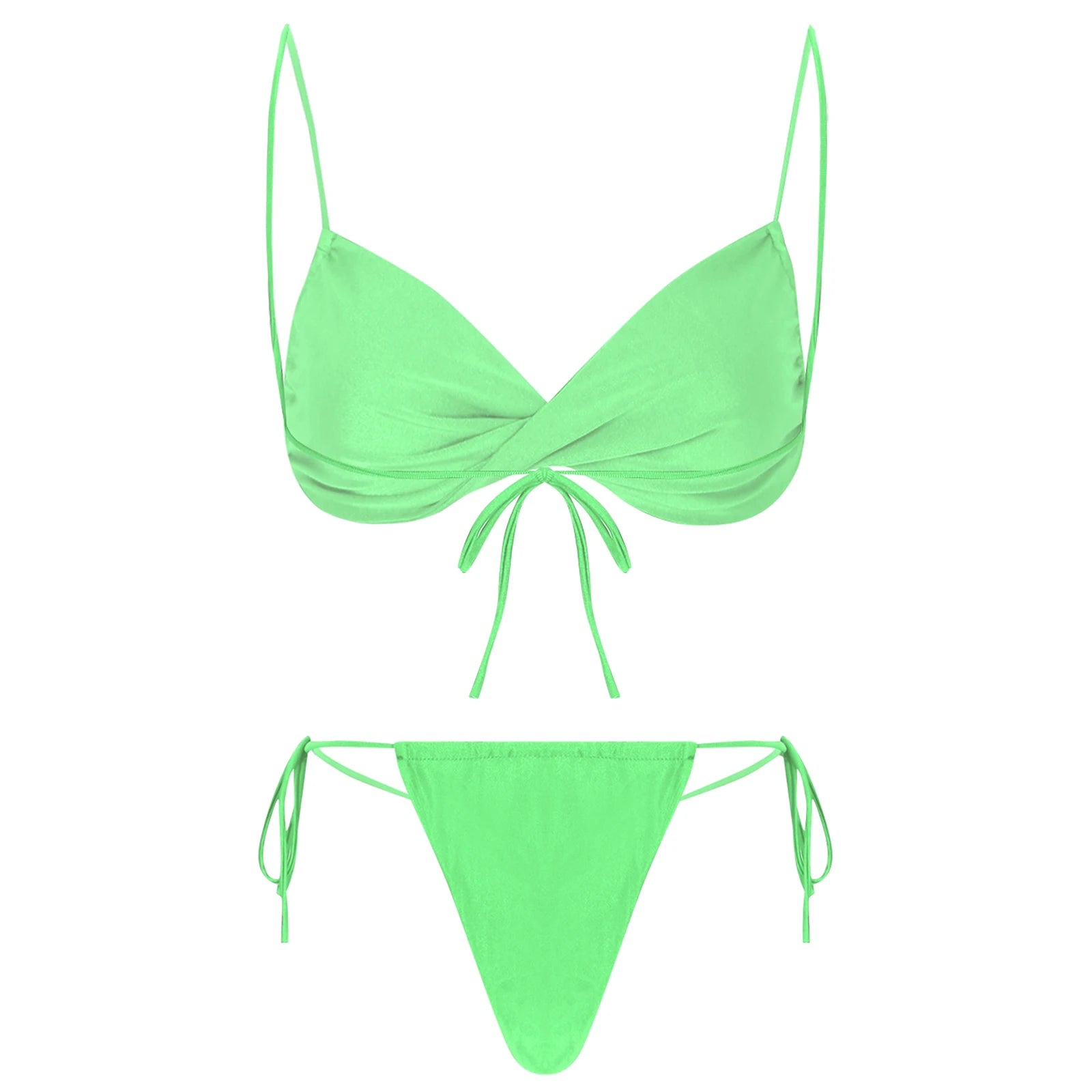 Womens Bikini Set Bathing Suit Pad Free Bra Top with High Cut Thong Briefs Side Tie Tying 2 Piece Swimwear Pool Beach Wear - The Clothing Company Sydney