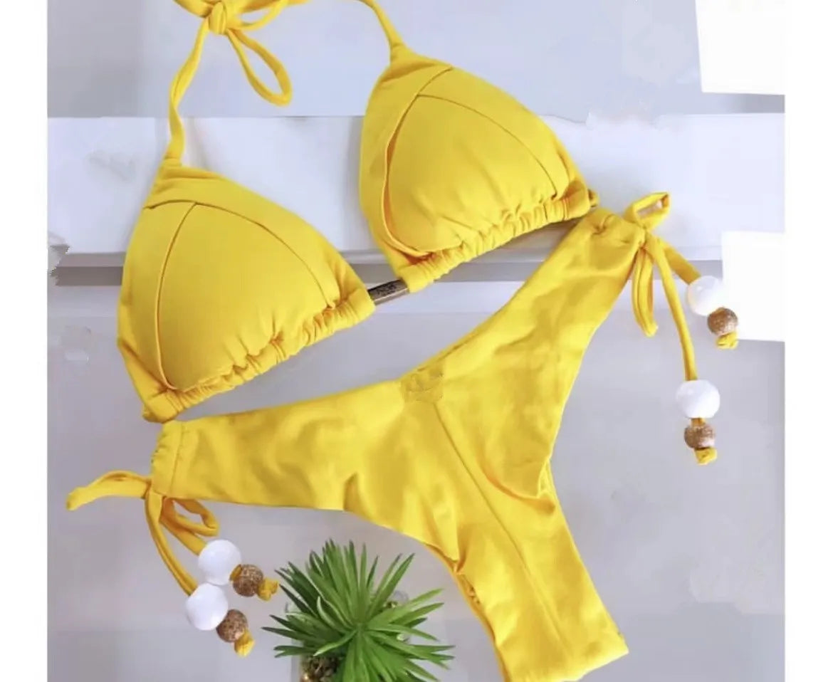 2 Piece Triangle Bathing Suit for Women Brazilian Bikinis Halter Swimwear Push Up Swimsuit Metal Chain Beach Bikini Set The Clothing Company Sydney