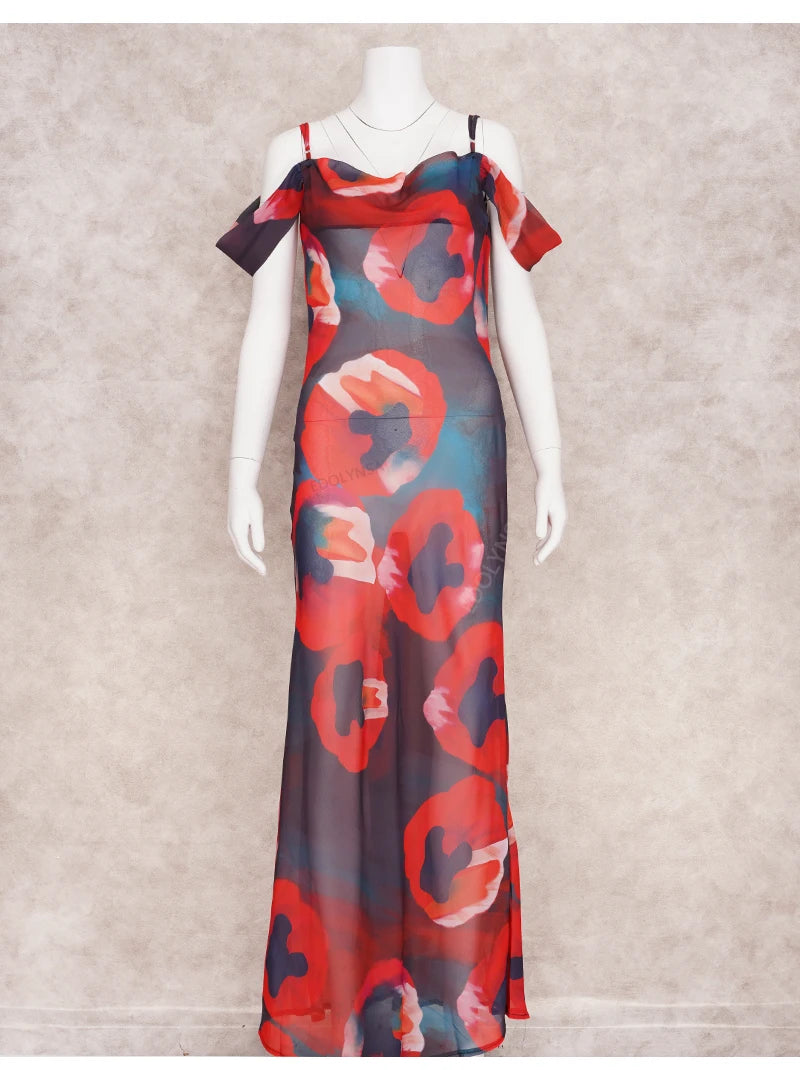 Spaghetti Strap Cold Shoulder Vacation Print Boho Dress Tunic Women Summer Clothes Beach Wear Swim Suit Cover Up Dress The Clothing Company Sydney