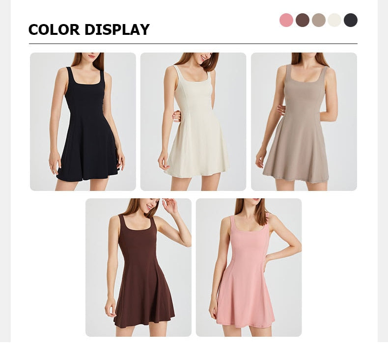 Women's Summer Tennis Netball Golf Dress Fashion Square Neck Pocket Sports Running Dress Breathable Workout Frock With Chest Pads The Clothing Company Sydney