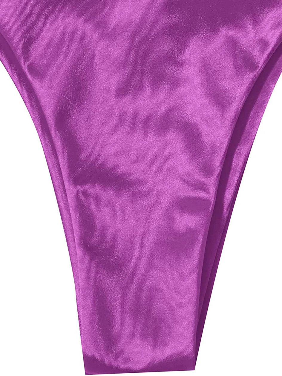 Metallic Halter Triangle Swimsuit Women Swimwear Bathing Suits Brazilian Thong Micro Bikinis Set Beach Wear - The Clothing Company Sydney