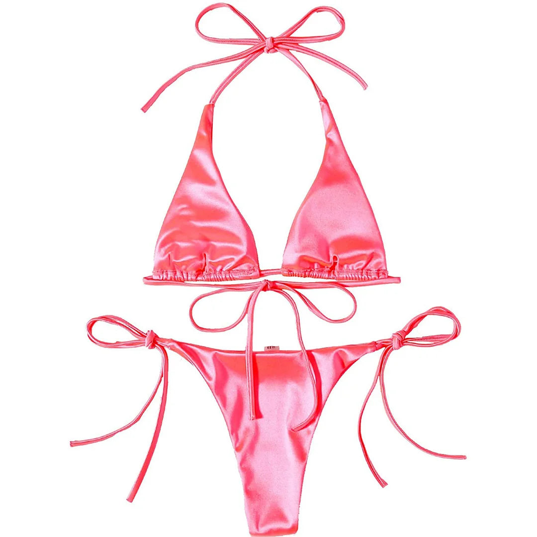 Halter Satin Brazilian Bikini Women Swimwear Female Swimsuit Two-piece Bikini set Bather Bathing Suit The Clothing Company Sydney