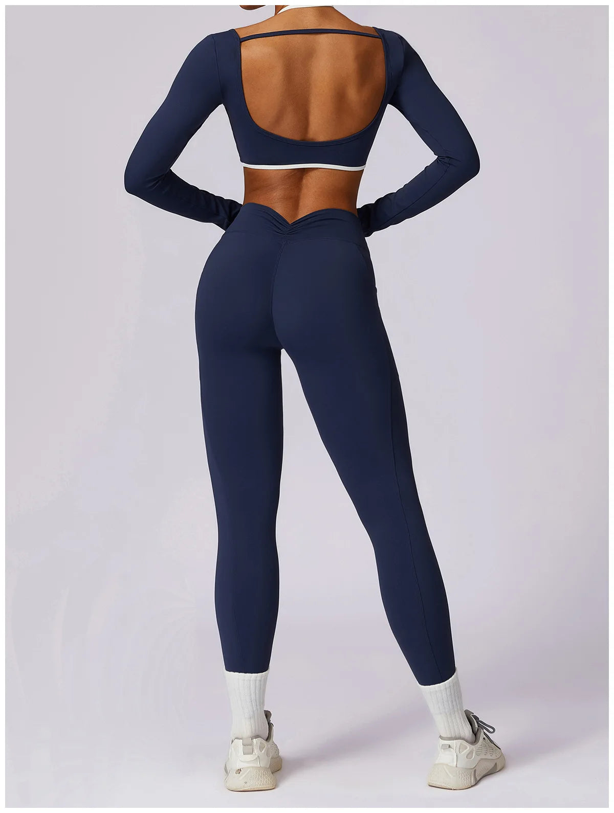 2 Piece Womens Tracksuit Yoga Set Workout Sportswear Gym Clothing Fitness Long Sleeve Crop Top High Waist Leggings Sports Suits - The Clothing Company Sydney