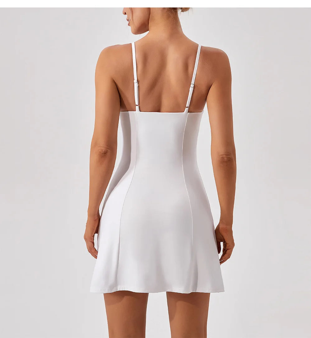 Women's New Inner Shorts Sleeveless Tennis Dresses Workout Solid Outfits Slip Golf Dress Yoga Running Dress - The Clothing Company Sydney