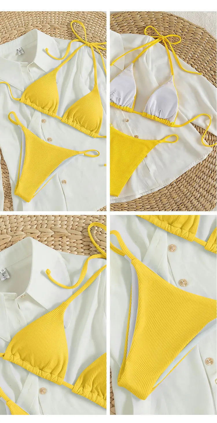 2 Piece Halter Swimsuit High Waist Lace Up Beach Bathing Suit Bikini Set Swimwear - The Clothing Company Sydney