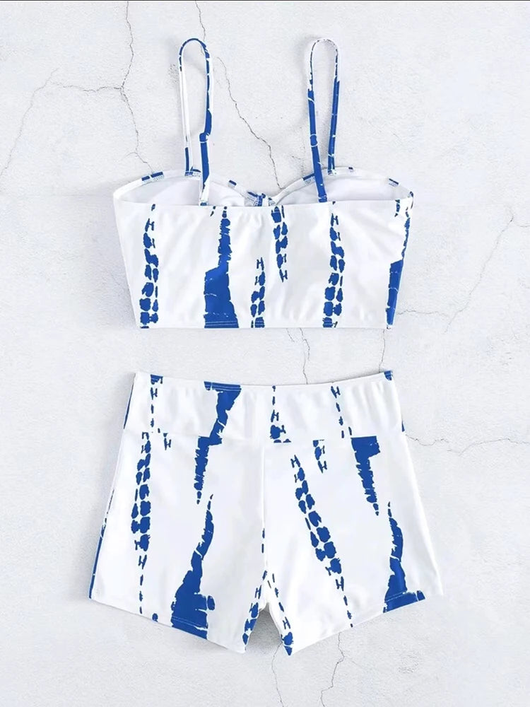 2 Piece Drawstring Front Shorts Bikinis High Waist Swimsuit Women Swimwear Bathers Bathing Swimming Swim Suit Beachwear - The Clothing Company Sydney