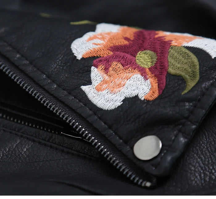 PU Leather Embroidered Rivet Coat Biker Streetwear Zipper Overcoat Women's Jackets Spring Clothes - The Clothing Company Sydney