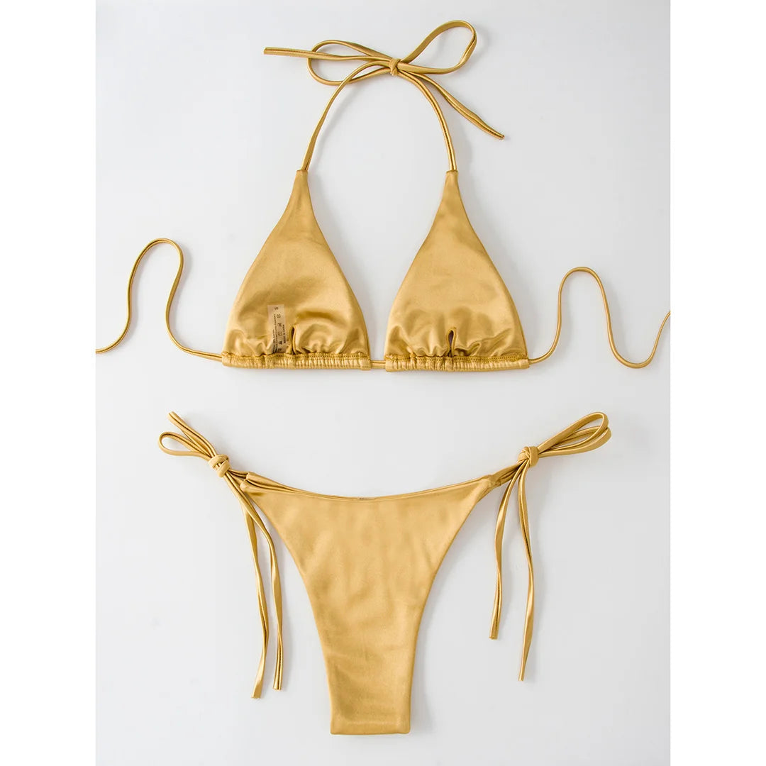 Halter Satin Brazilian Bikini Women Swimwear Female Swimsuit Two-piece Bikini set Bather Bathing Suit The Clothing Company Sydney