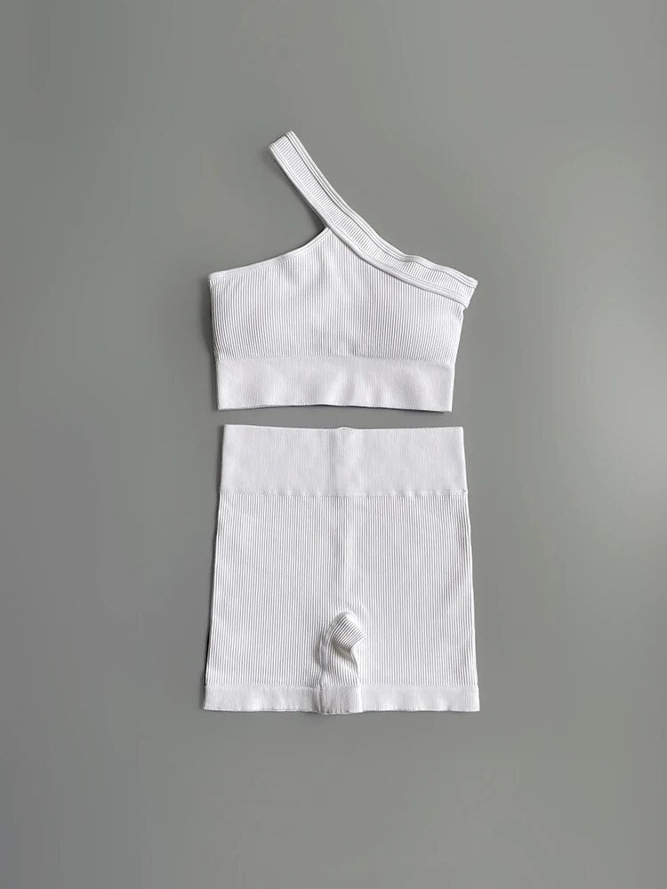 2 Piece Seamless Women Sport Suit Fitness One Shoulder Yoga Set Push Up Bra Workout Gym Shorts Running Clothing Sportswear Tracksuit The Clothing Company Sydney