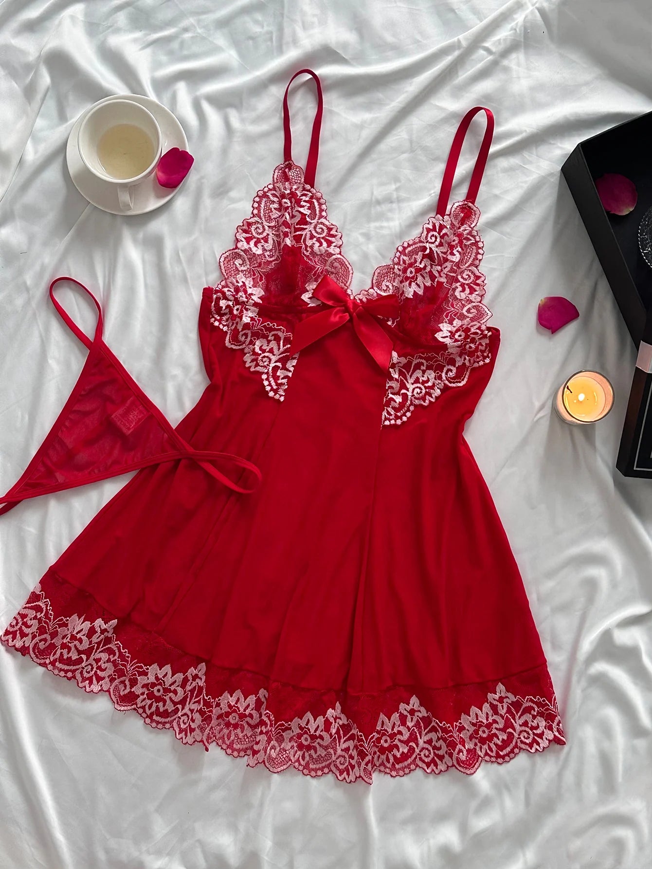 Women's Lace Sleepdress Nightdress Ladies Lace Nightgowns Mesh Thin Strap Night Dress Set - The Clothing Company Sydney