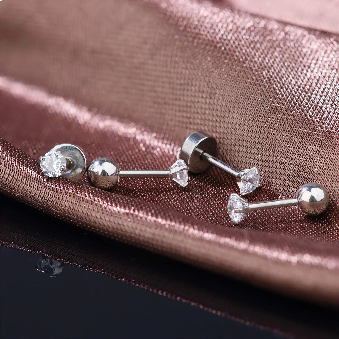 3-8mm Small Black Silver Colour Earrings Stone CZ Crystal Ear Studs Surgical Steel Cubic Unisex Accessories - The Clothing Company Sydney