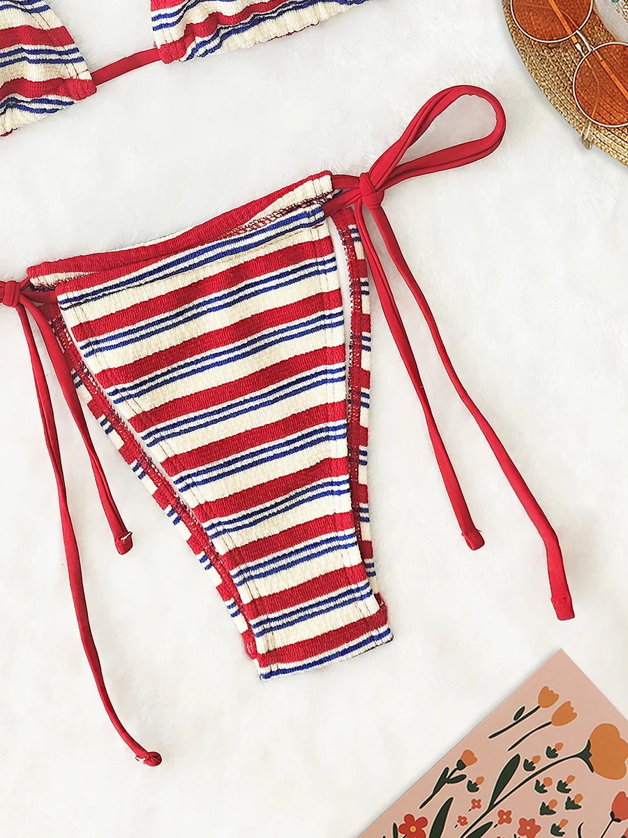 Push-Up Two-Piece Swimsuit Bathing Suit Micro Beachwear Stripe Bikini Set Swimwear - The Clothing Company Sydney