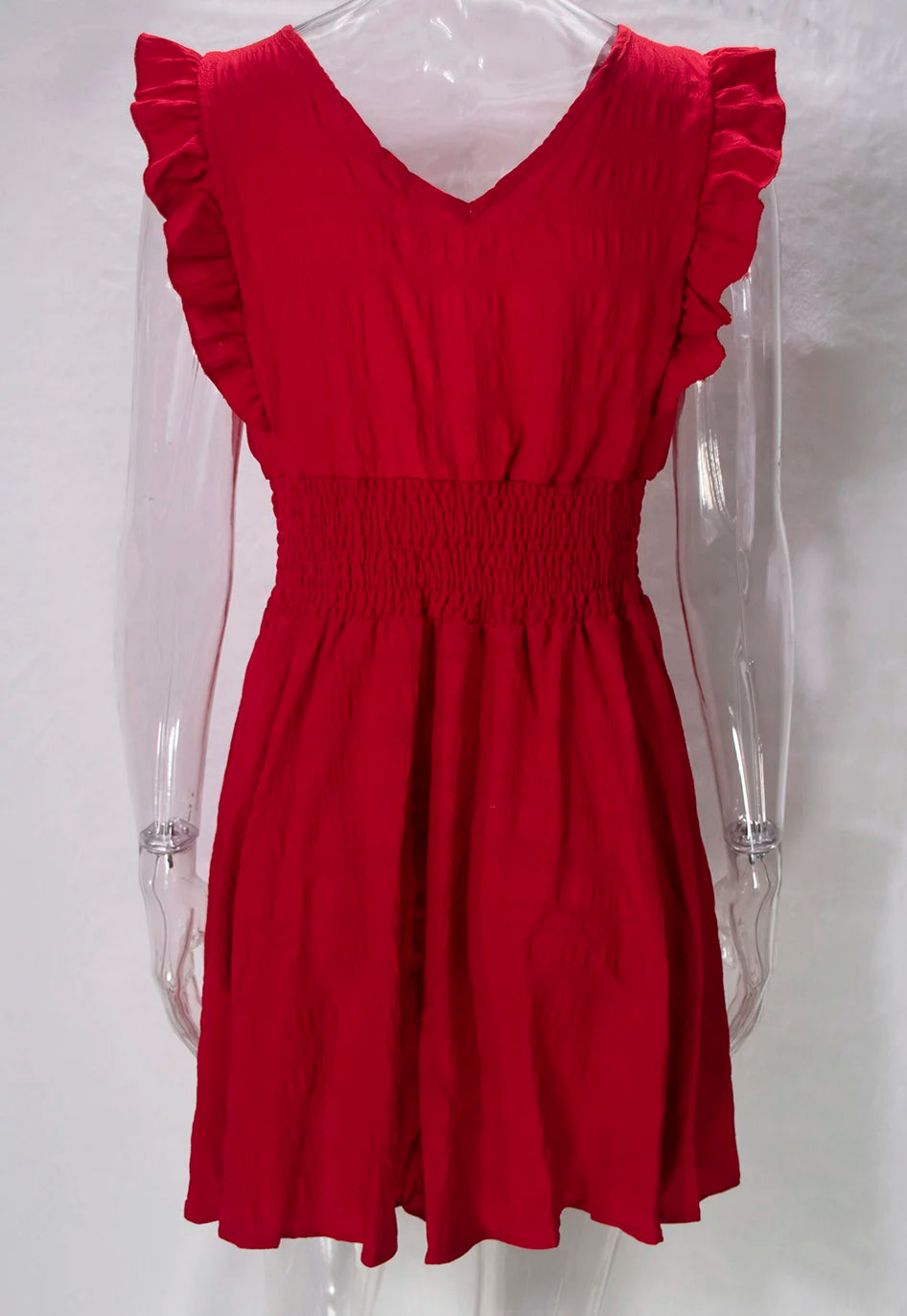 Elegant Short Summer Casual Slim Red Sleeveless Holiday Beach Dress Fashion V Neck A-line Dresses - The Clothing Company Sydney