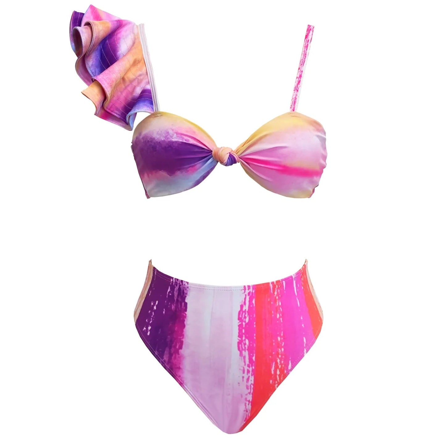 V-Neck High Waist Bikini Sets Shoulder Ruffled Printed Swimsuit Two Piece Swimwear Bathing Suits The Clothing Company Sydney