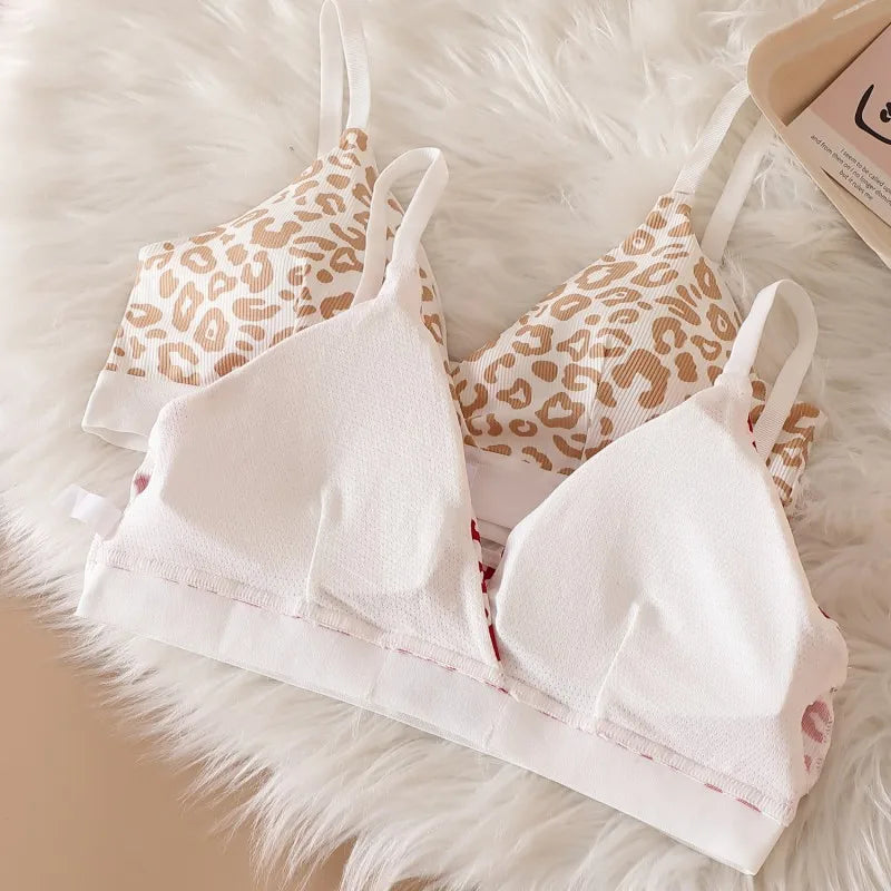 Women's Seamless Bra Set Leopard V-neck Brassieres and Low Rise Panties Lingerie Sport Bra Top Female Cotton Underwear Set - The Clothing Company Sydney