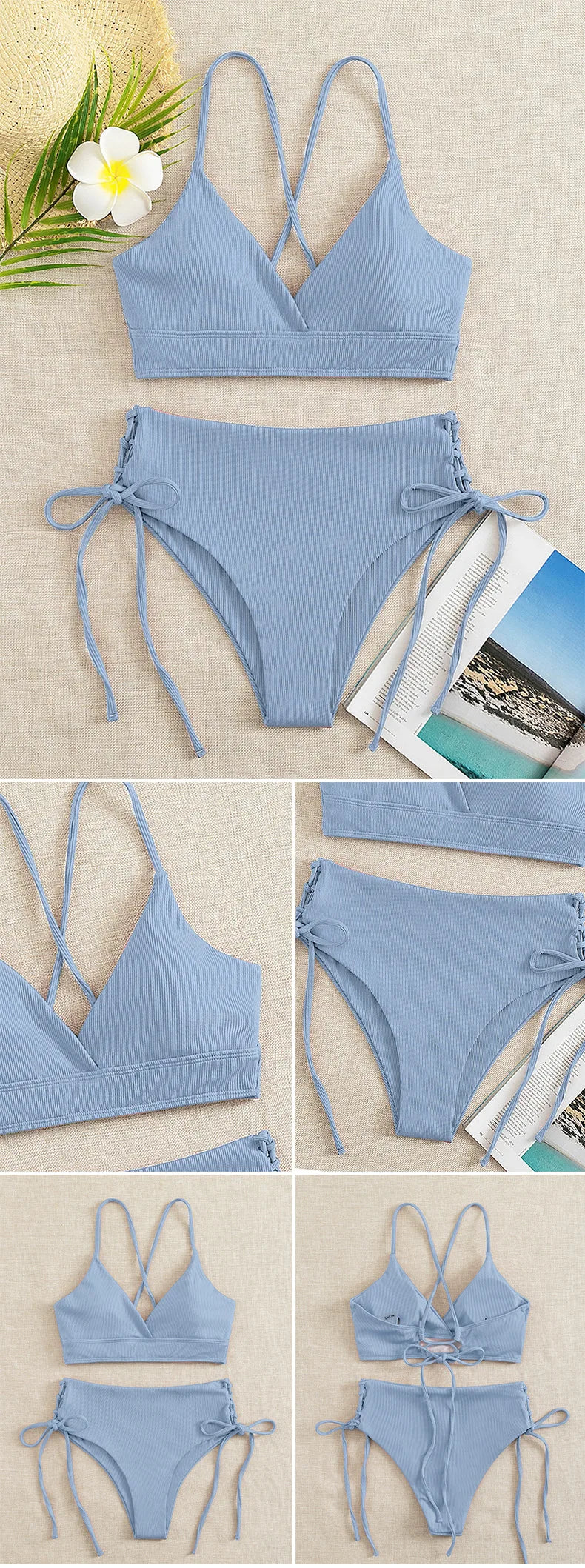 V-Neck Split Bikini Set for Women Swimsuit Lace Up Triangular Beach Swimwear Bathing Suit The Clothing Company Sydney