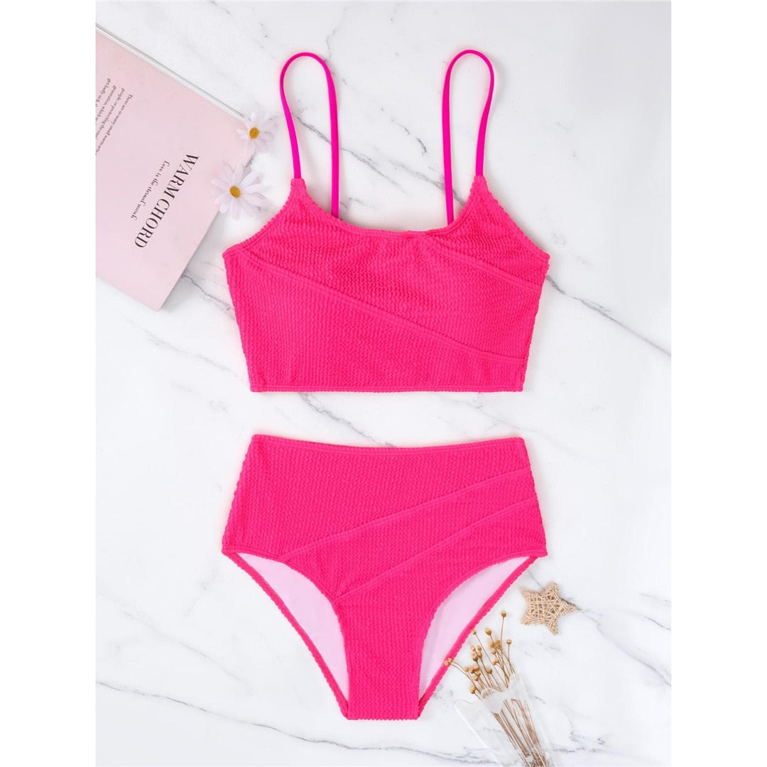 2 Piece Wrinkled Crinkled High Waist Bikini Swimsuit Women Swimwear Bather Bathing Suit Bikini Set The Clothing Company Sydney