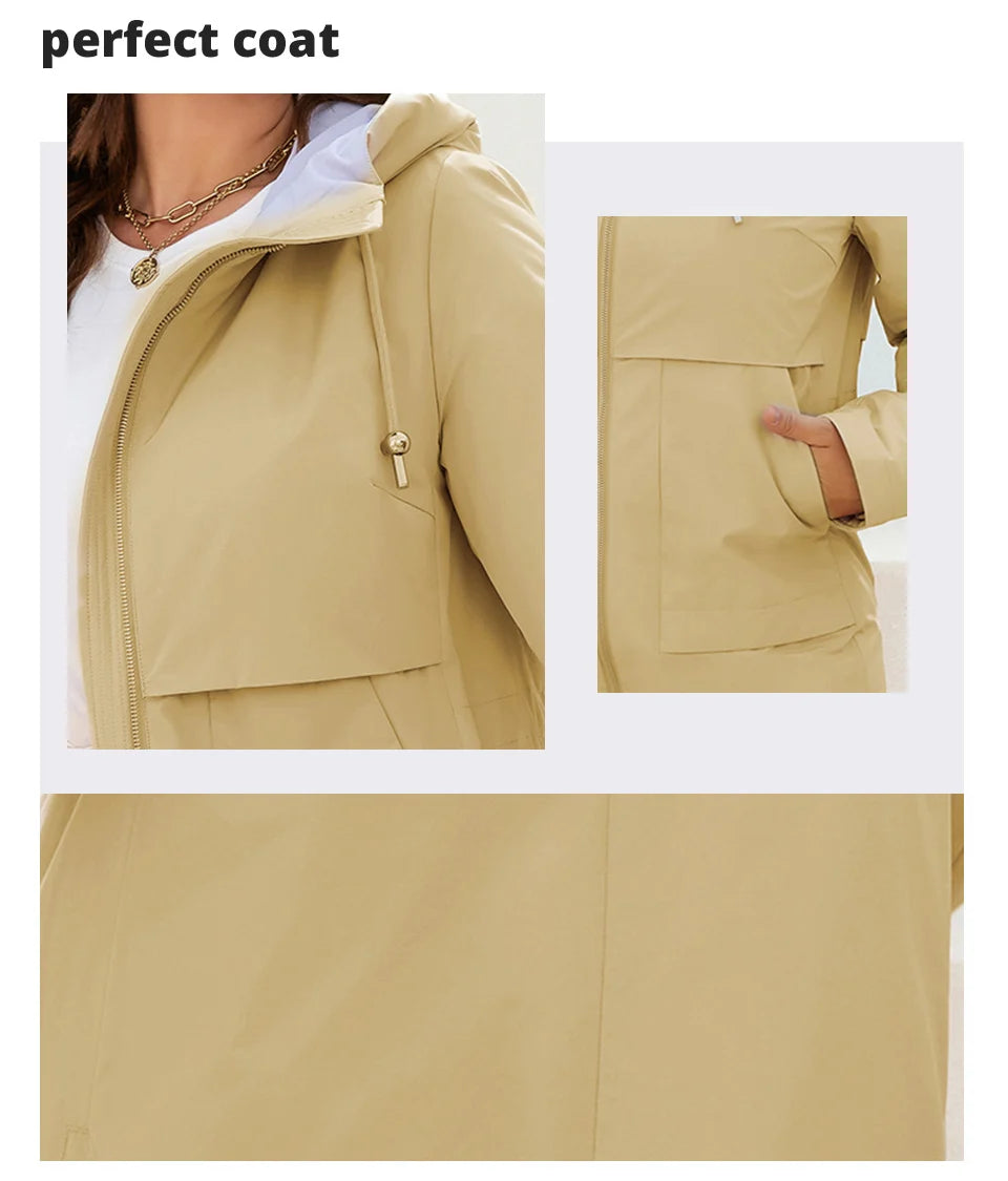 Women's jacket spring zipper long trench hooded outwear parka coat - The Clothing Company Sydney