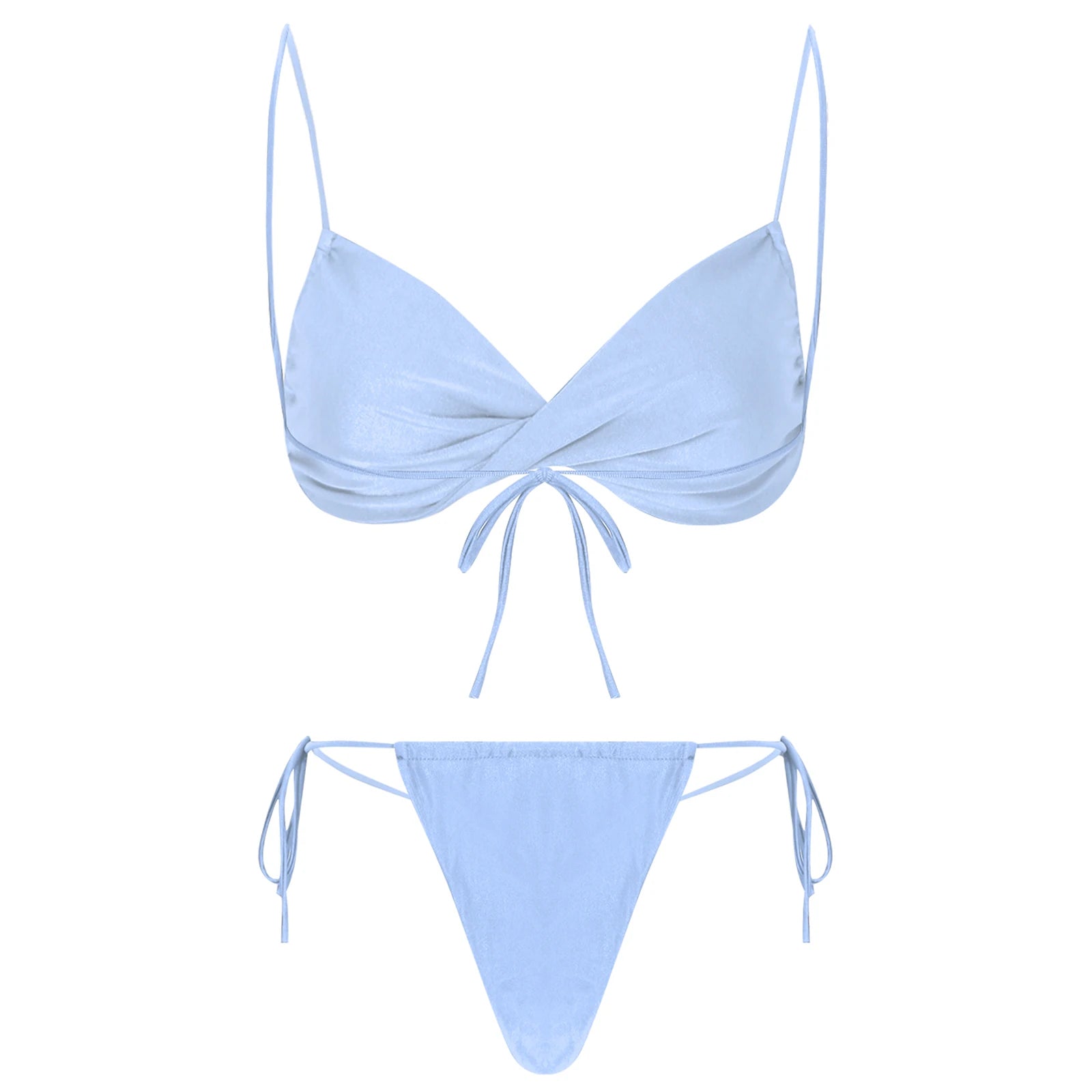 Womens Bikini Set Bathing Suit Pad Free Bra Top with High Cut Thong Briefs Side Tie Tying 2 Piece Swimwear Pool Beach Wear - The Clothing Company Sydney