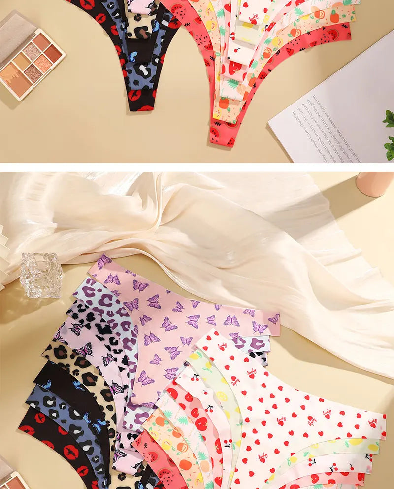 7 Pack Ice Silk G-String Thong Women's Seamless Panties Low Waist Print Underwear Lingerie - The Clothing Company Sydney
