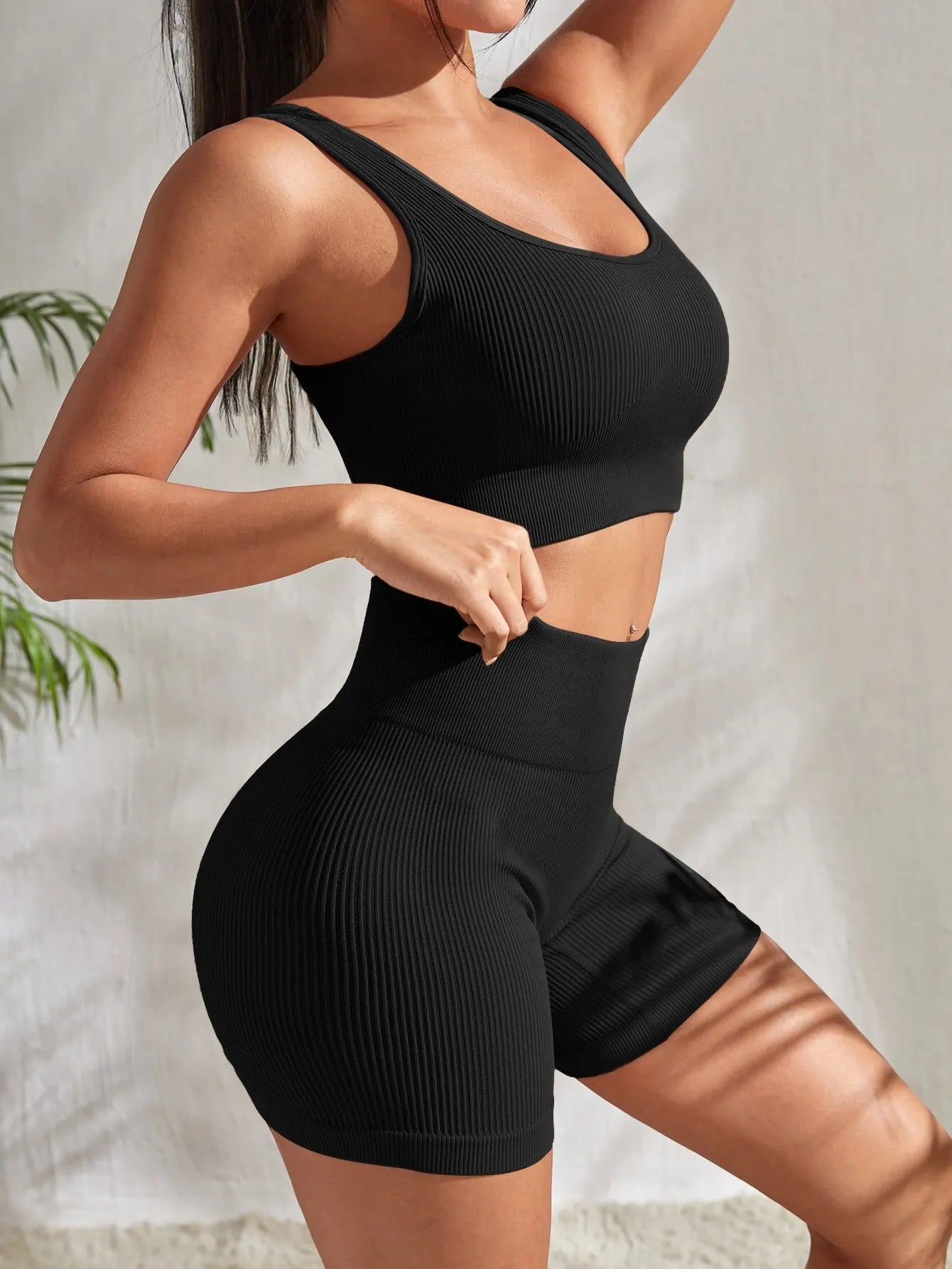 2 Piece Seamless Ribbed Yoga Sets Workout Sets Gym Suits Ribbed Crop Tank High Waist Shorts Outfits Fitness Running Matching Outfit The Clothing Company Sydney