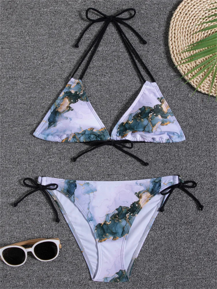 2 Piece Swimwear Swimsuit Women Bikini Micro Floral Bikinis Set Beach Thong Bathing Suit Lace Up Swim Suits The Clothing Company Sydney