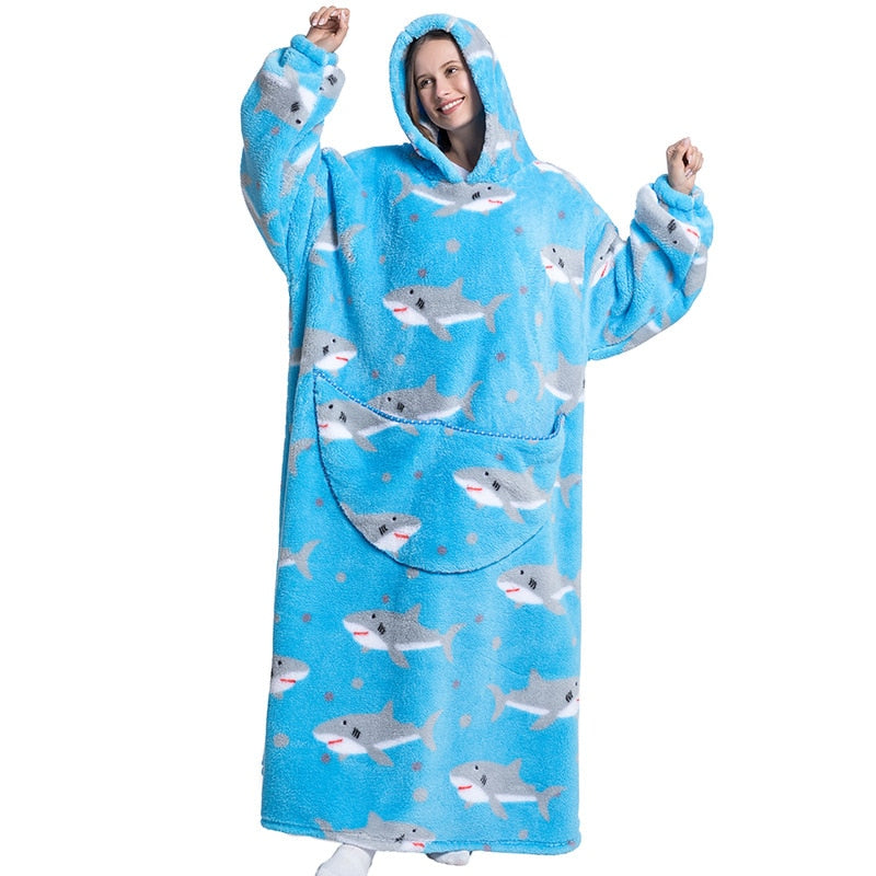Super Long Hoodie Blanket Flannel Blanket with Sleeves Winter Hooded Sweatshirt Pullover Giant Oversized Blanket The Clothing Company Sydney