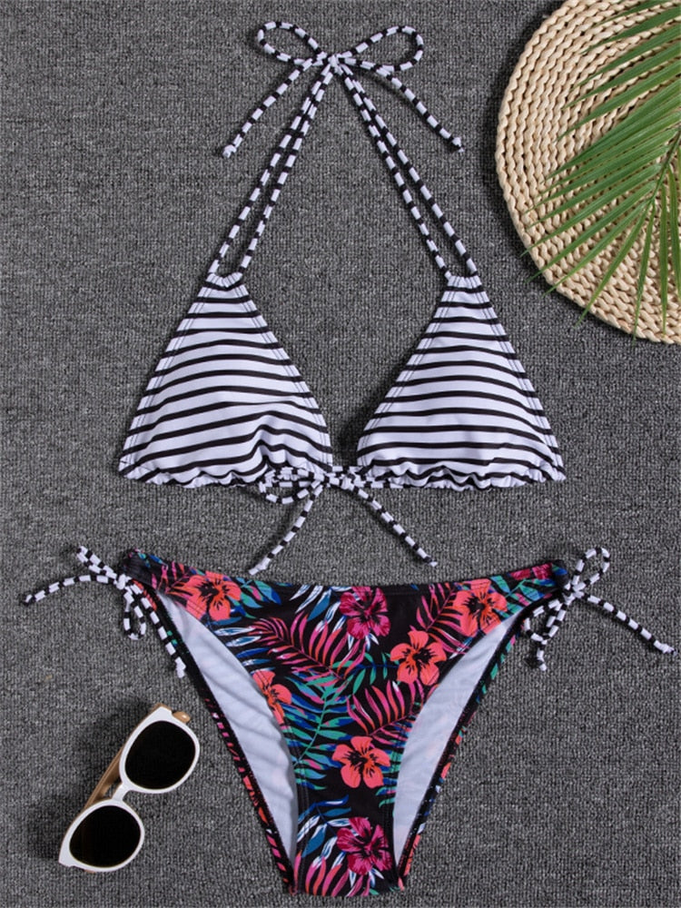 Two Piece Bikini Swimwear Women Swimsuit High Waist Striped Thong Bikini Set Summer Brazilian Beach Bathing Suit 2 Pieces The Clothing Company Sydney