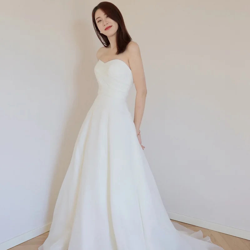 Strapless Elegant A-line Sleeveless Classic Lace Up Small Train Wedding Dress - The Clothing Company Sydney