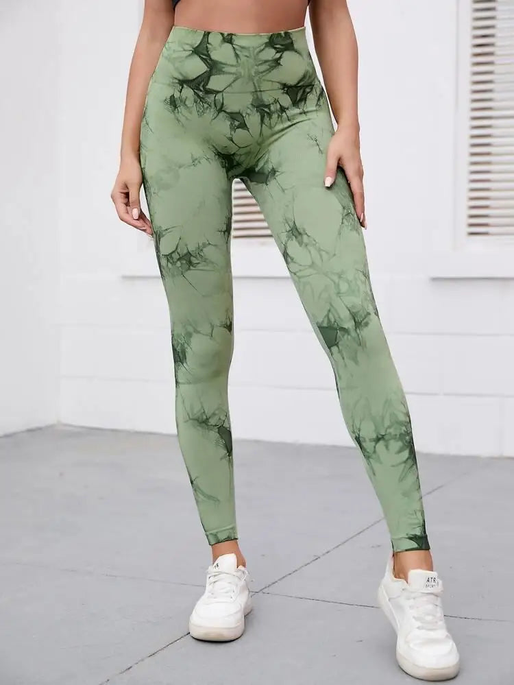 Hip Lifting Seamless Fitness Gym Leggings Tie-Dye Yoga Pants Women's Exercise Tights High Waist Workout Pants - The Clothing Company Sydney