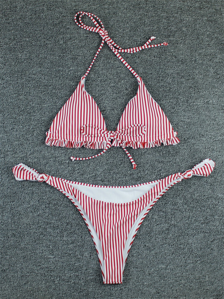 Two Piece Bikini Swimwear Women Swimsuit High Waist Striped Thong Bikini Set Summer Brazilian Beach Bathing Suit 2 Pieces The Clothing Company Sydney