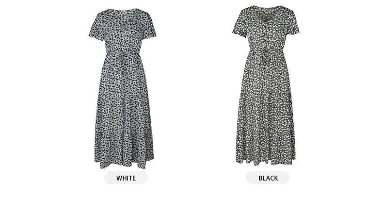 Vintage Floral Dresses for Women Elegant Loose Slit Summer Beach Holiday Leisure Long High Waist Print Dress - The Clothing Company Sydney