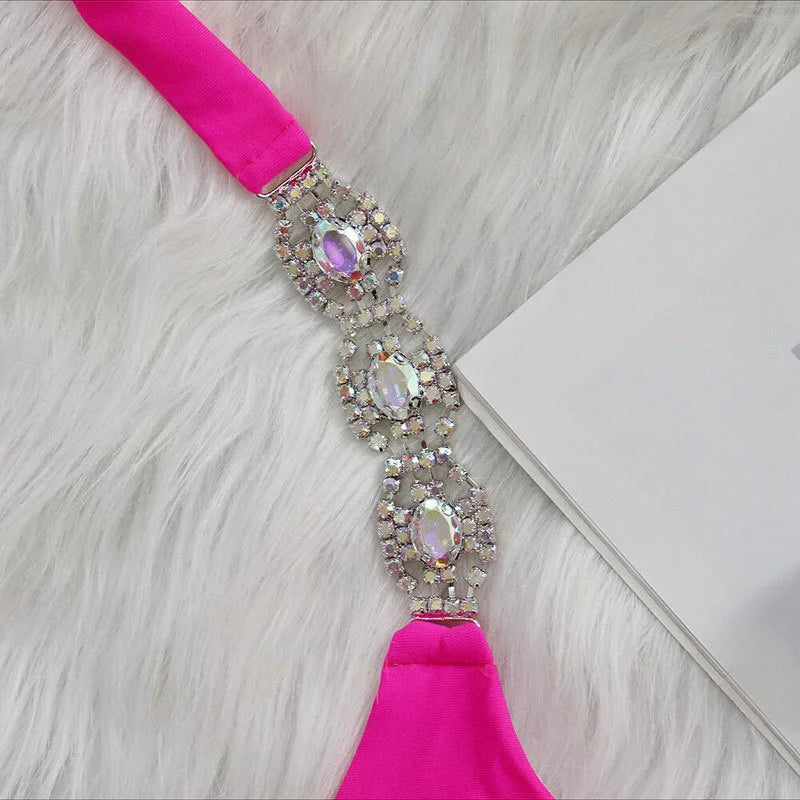 2 Piece Rhinestone Swimsuit Crystal Thong String Bikini Set Swimwear Beach Wear Bathing Suit - The Clothing Company Sydney