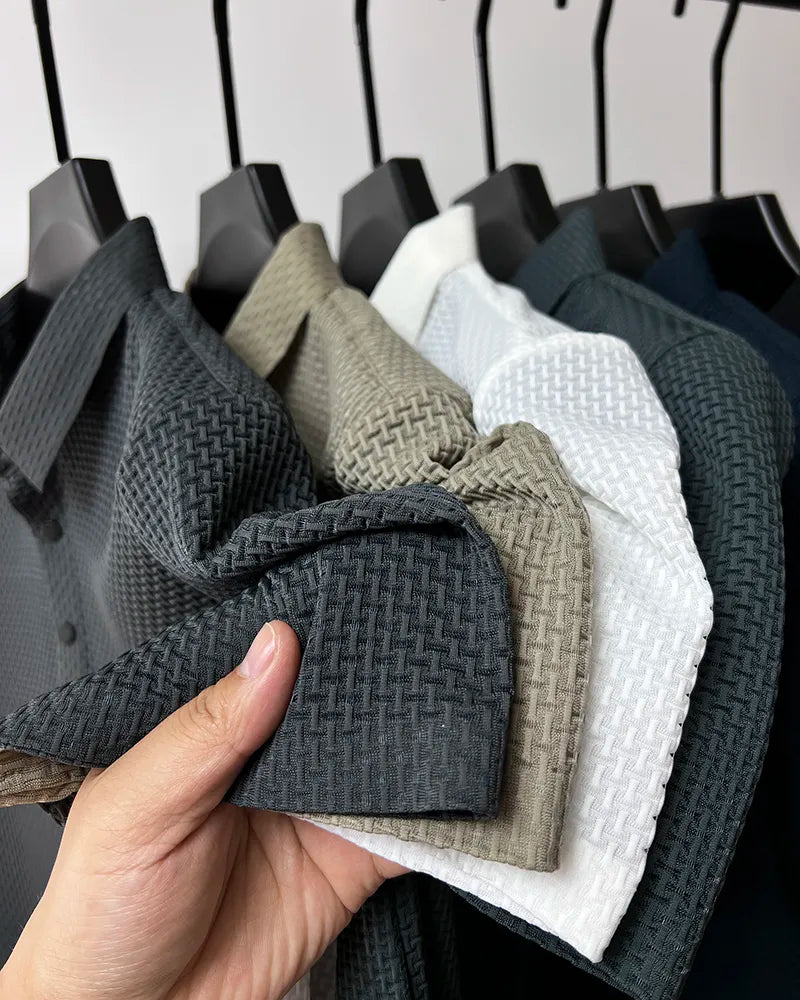 Summer Men's Lop-up Hollow Short-sleeved Polo Shirt Ice Silk Breathable Business Fashion T-Shirt Male Top The Clothing Company Sydney