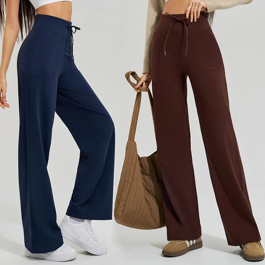 Women's High Waist Yoga Pants Gym Loose Running Yoga Pants Double Side Brushed with Pockets Pants Ties The Clothing Company Sydney