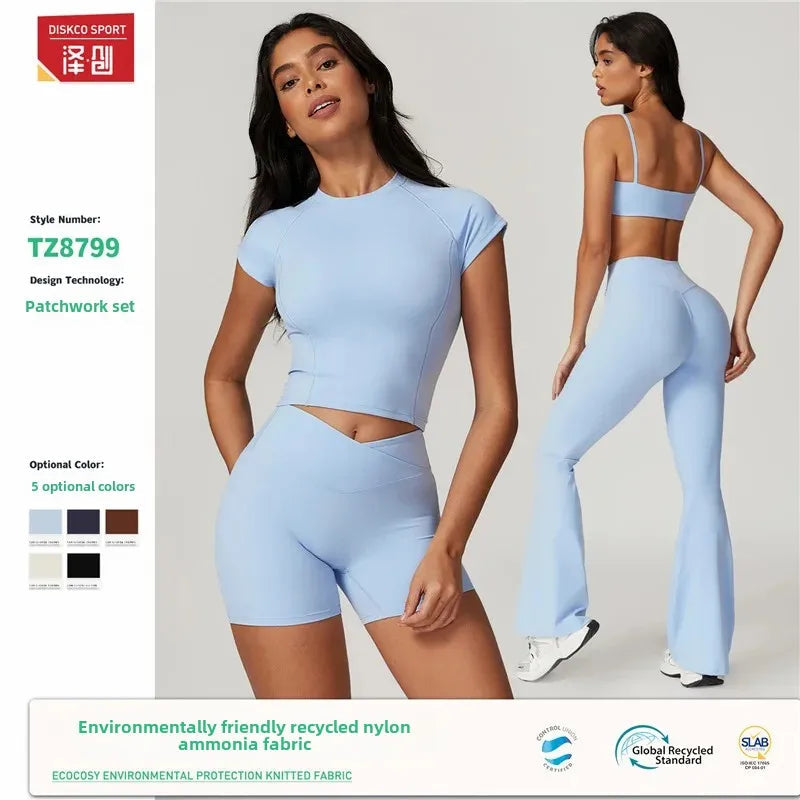 Quick-Dry Yoga 2 Piece Suit Outer Wear Running Sports Short Sleeves Women's Backless Fitness Wear Green Gym Clothing The Clothing Company Sydney