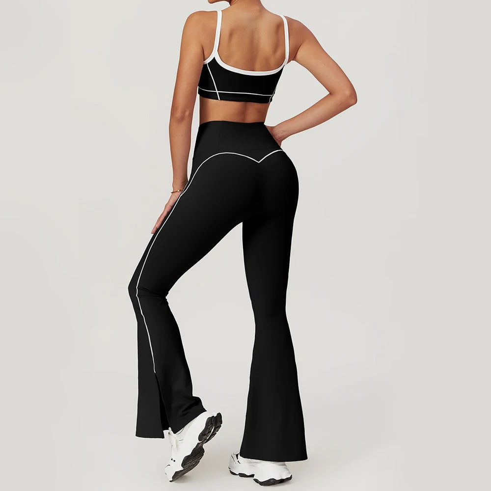 2 Piece Yoga Set Women Sport Bra Gym Workout Legging High Waist Wide Flare Pant Fitness Sports Shorts Active Wear Suit The Clothing Company Sydney