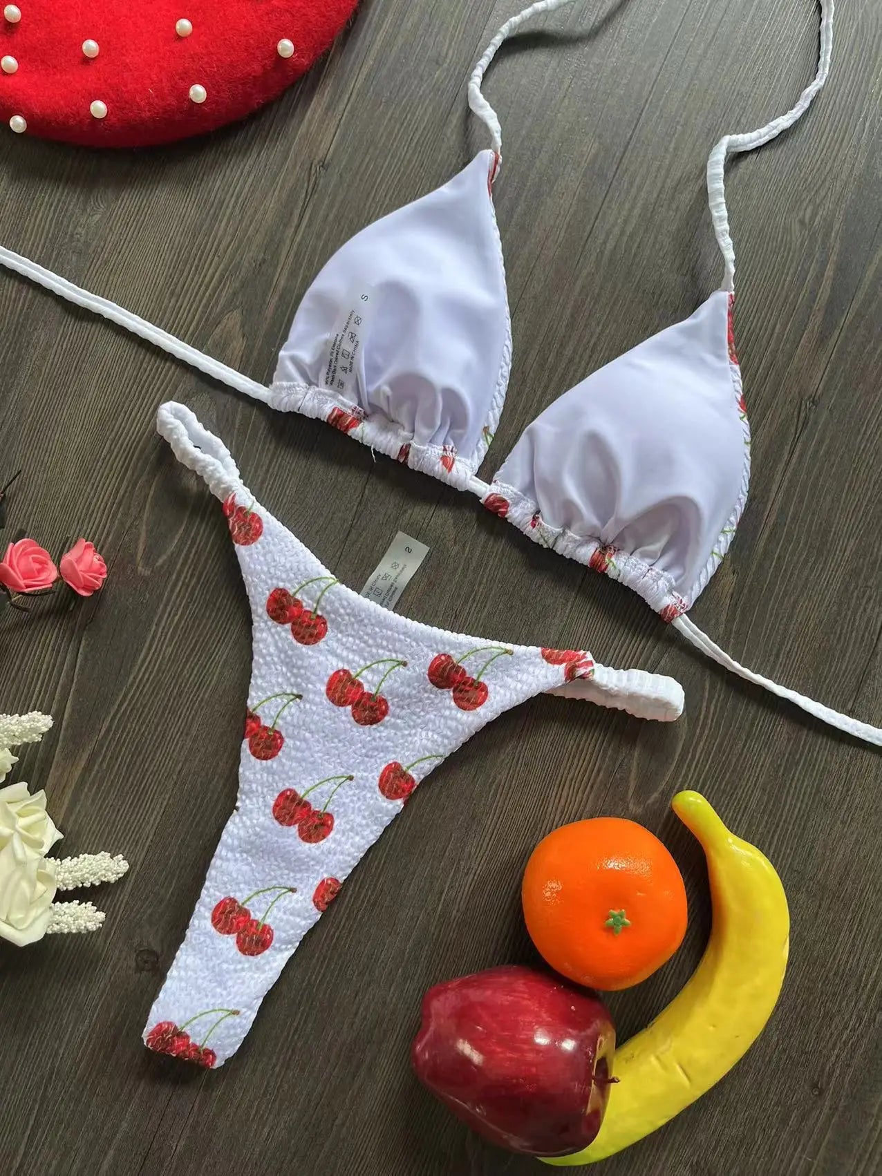 Swimwear Cherry Print Thong Bikini Set Thong Swimsuit Two Piece Bathing Suit Beach Wear The Clothing Company Sydney