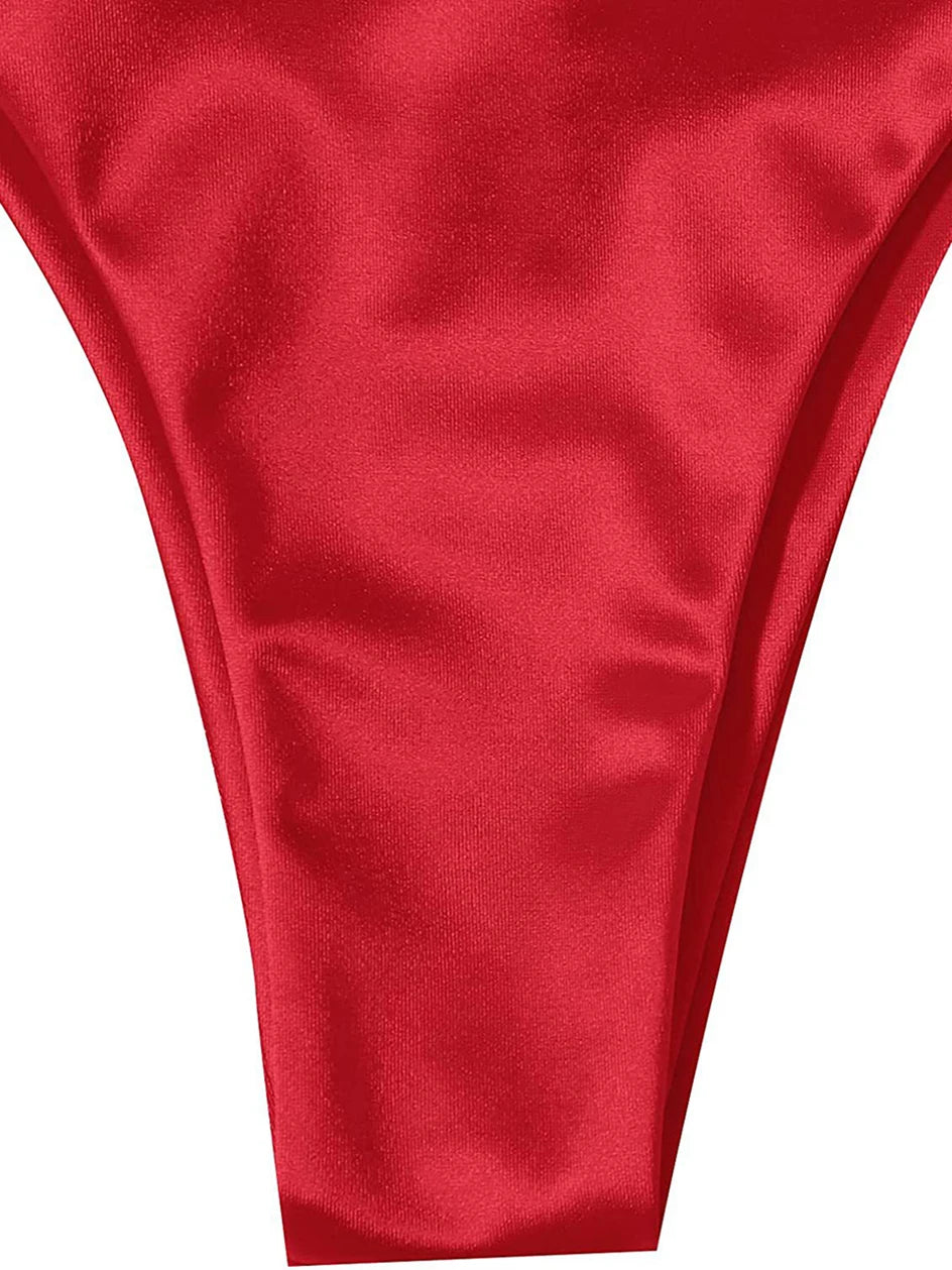 Metallic Halter Triangle Swimsuit Women Swimwear Bathing Suits Brazilian Thong Micro Bikinis Set Beach Wear - The Clothing Company Sydney