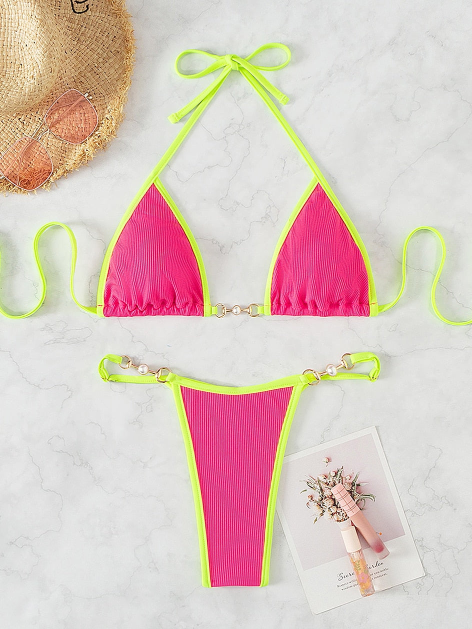 Two 2 Piece Chain Micro Bikini Swimsuit Female Swimwear Thong Bikinis Set Brazilian Bathing Suits Beach Wear Bather Set The Clothing Company Sydney