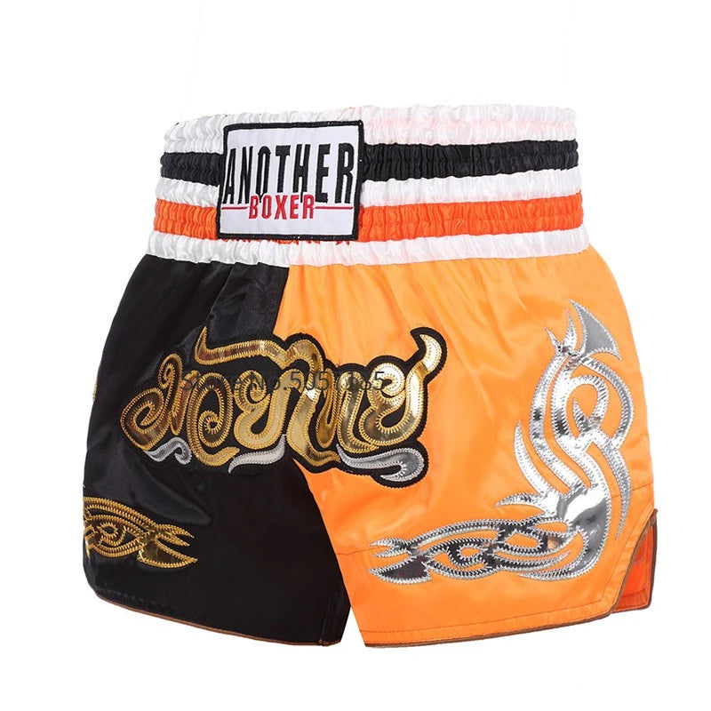 Muay Thai Shorts Men's Women's Boxing Shorts Child Embroidery Satin Kickboxing Pants Combat Grappling Cage Fighting MMA Shorts - The Clothing Company Sydney