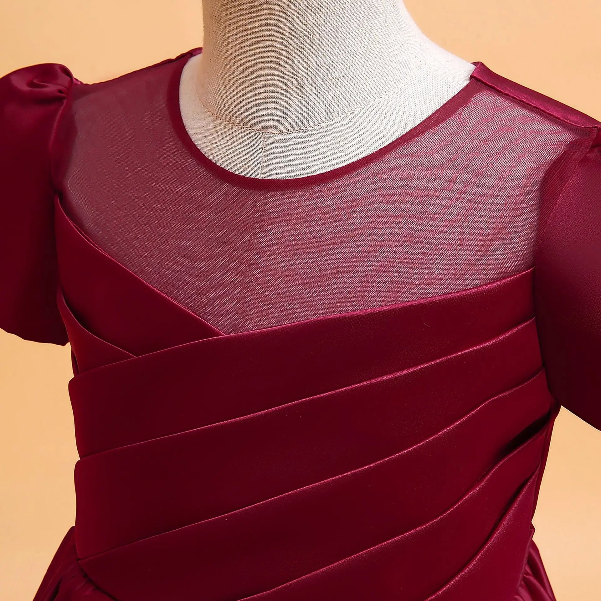 Little Big Girls Elegant Princess Puff Sleeves Satin Flower Girl Wedding Birthday Party Formal Dress - The Clothing Company Sydney