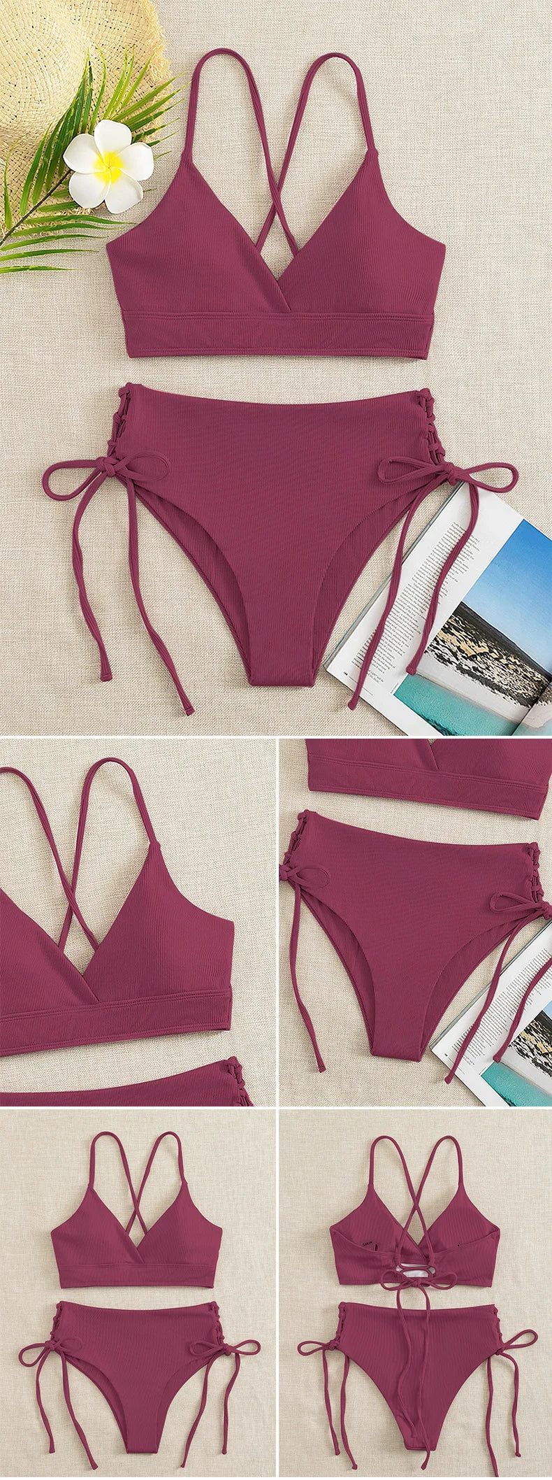 V-Neck Split Bikini Set for Women Swimsuit Lace Up Triangular Beach Swimwear Bathing Suit The Clothing Company Sydney