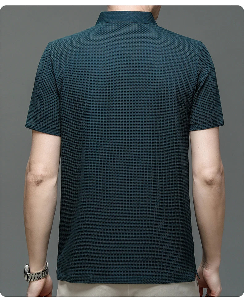 Summer Men's Lop-up Hollow Short-sleeved Polo Shirt Ice Silk Breathable Business Fashion T-Shirt Male Top The Clothing Company Sydney
