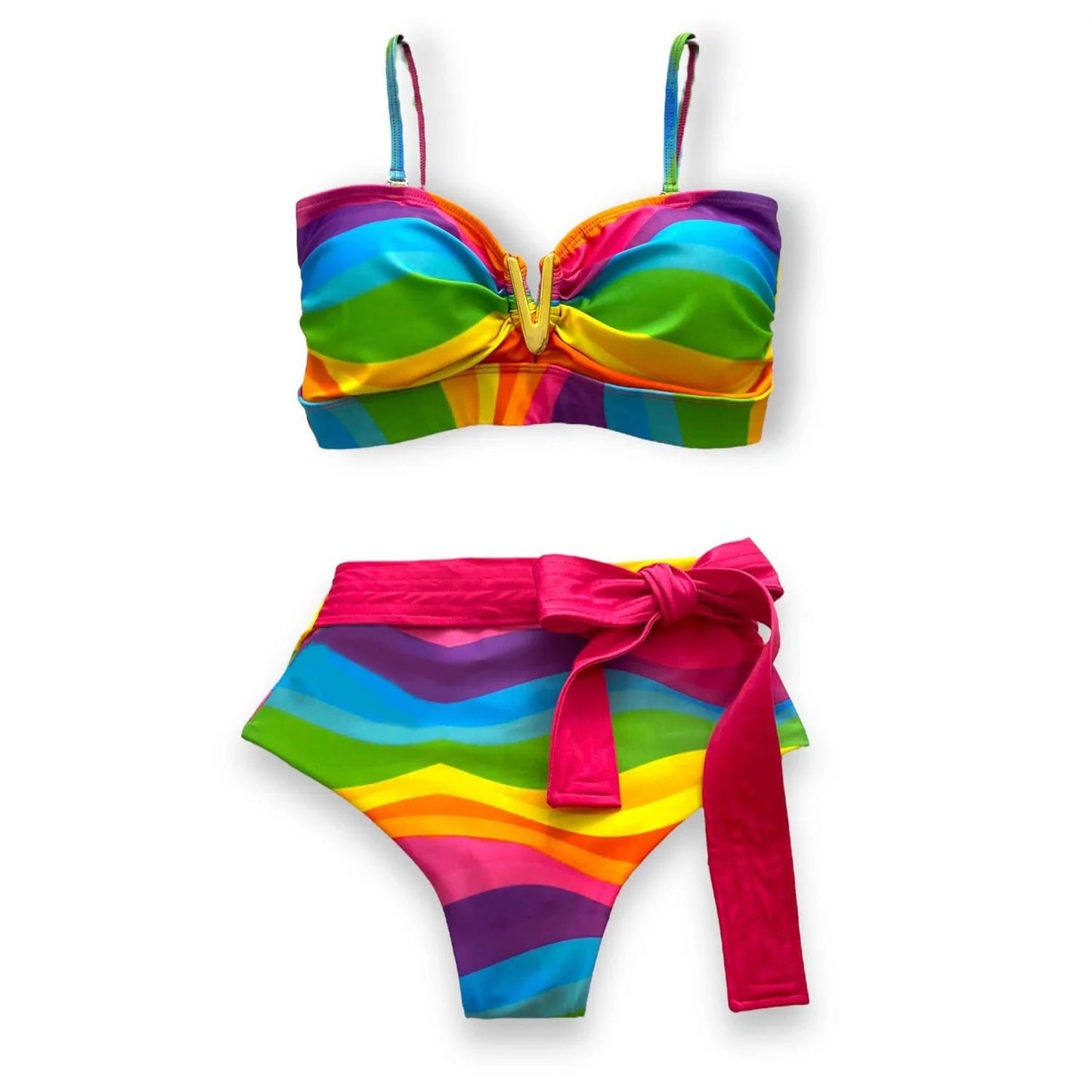 V-Neck High Waist Bikini Sets Shoulder Ruffled Printed Swimsuit Two Piece Swimwear Bathing Suits The Clothing Company Sydney